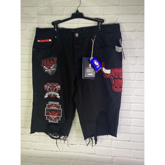 NBA UNK Heritage America Chicago Bulls Denim Jean Shorts Distressed Mens Size 36